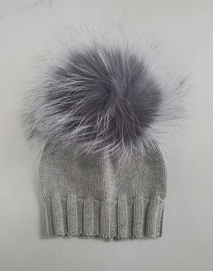 Melange Knit Cotton Hat Dark Grey Pom