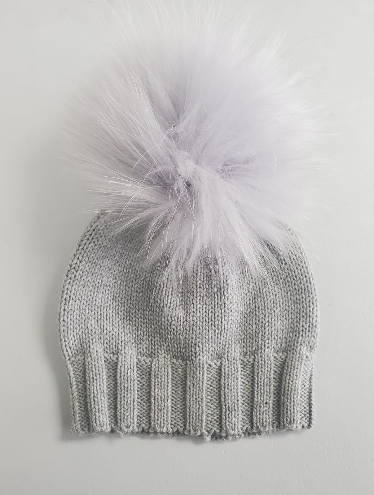 Melange Knit Cotton Hat Light Grey Pom