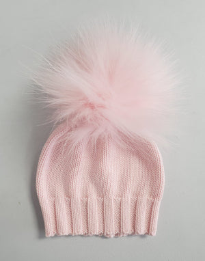 Pink Knit Cotton Hat Light Pink Pom